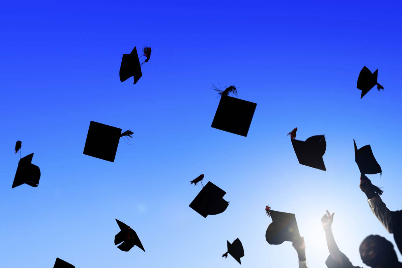 graduation caps tossed in the air