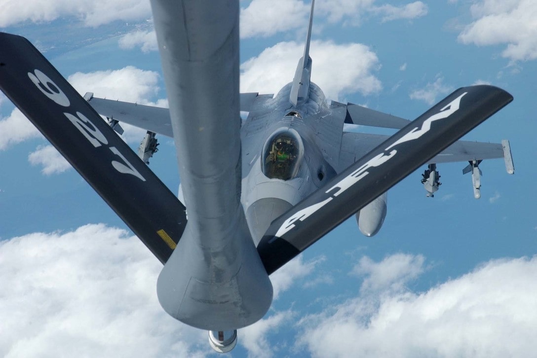 F16 being refueled midair