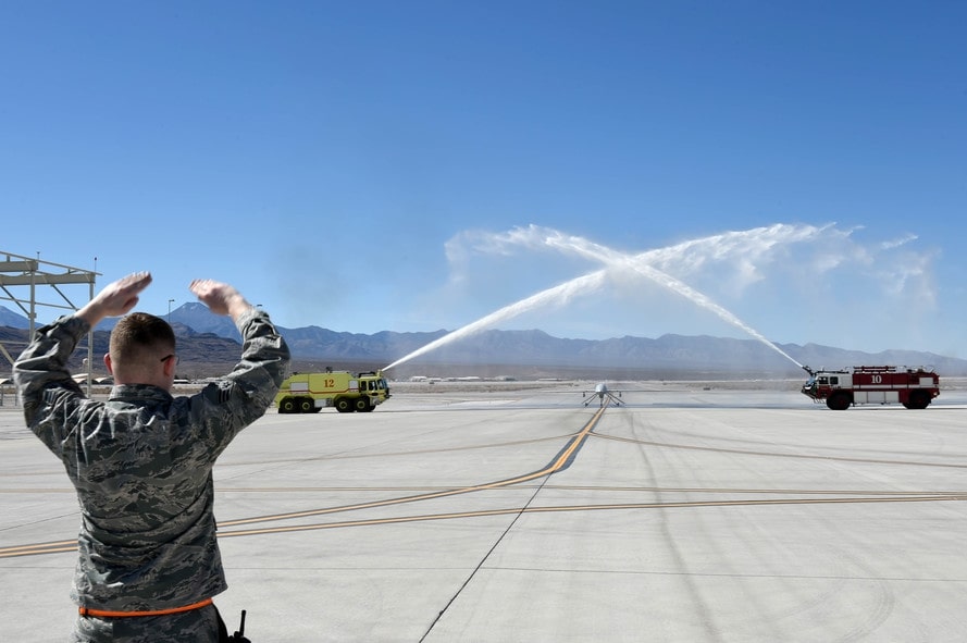 Pilots last flight, water spaying over the aircraft