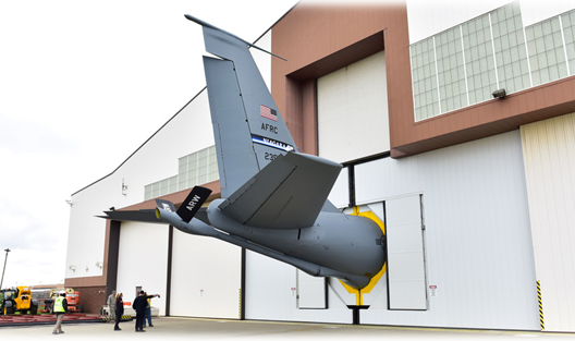Aircraft in a hangar